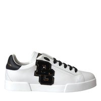 Dolce & Gabbana White Leather DG Logo Casual Low Top Sneakers Shoes