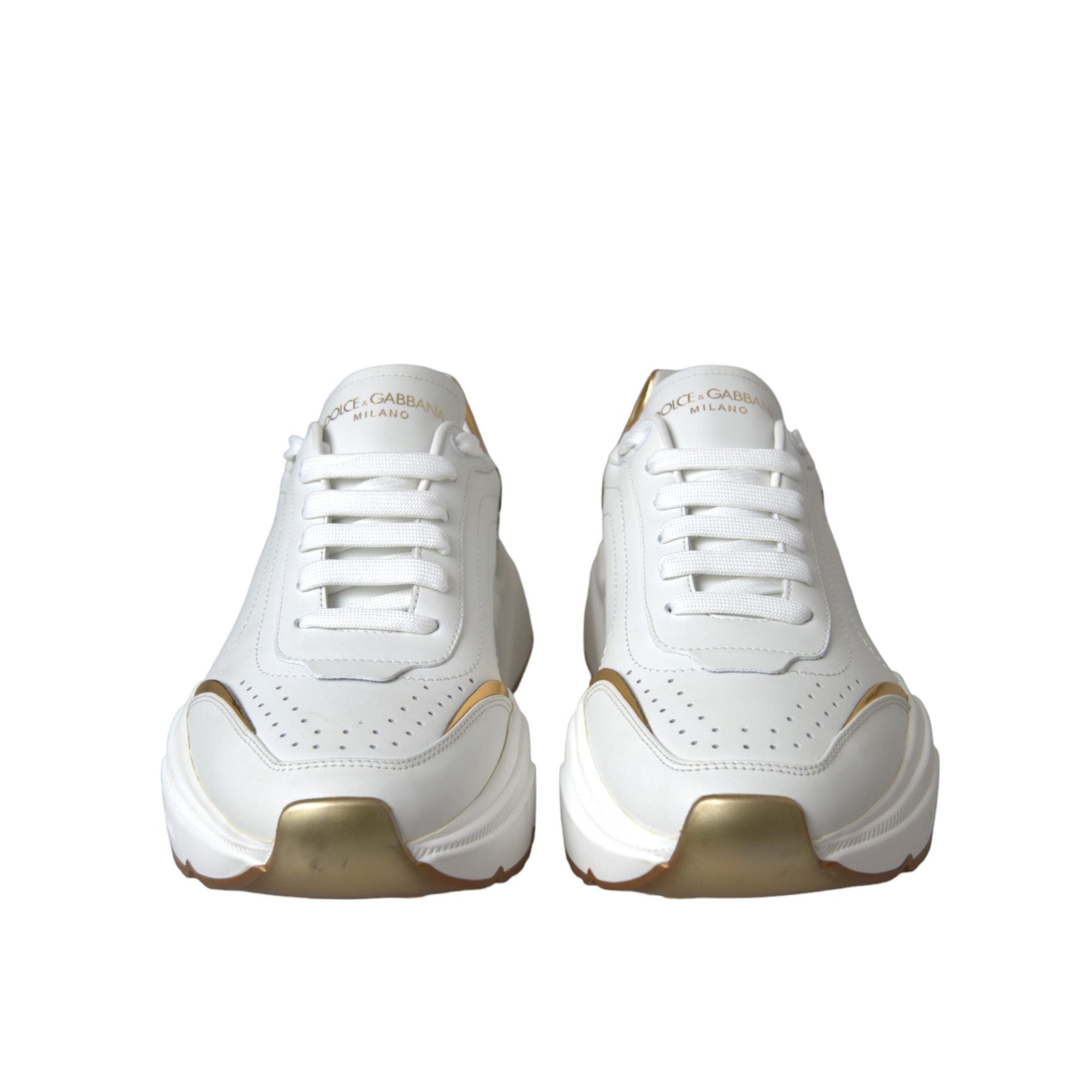 Dolce &amp; Gabbana White Gold DAYMASTER Leather Sneakers Shoes