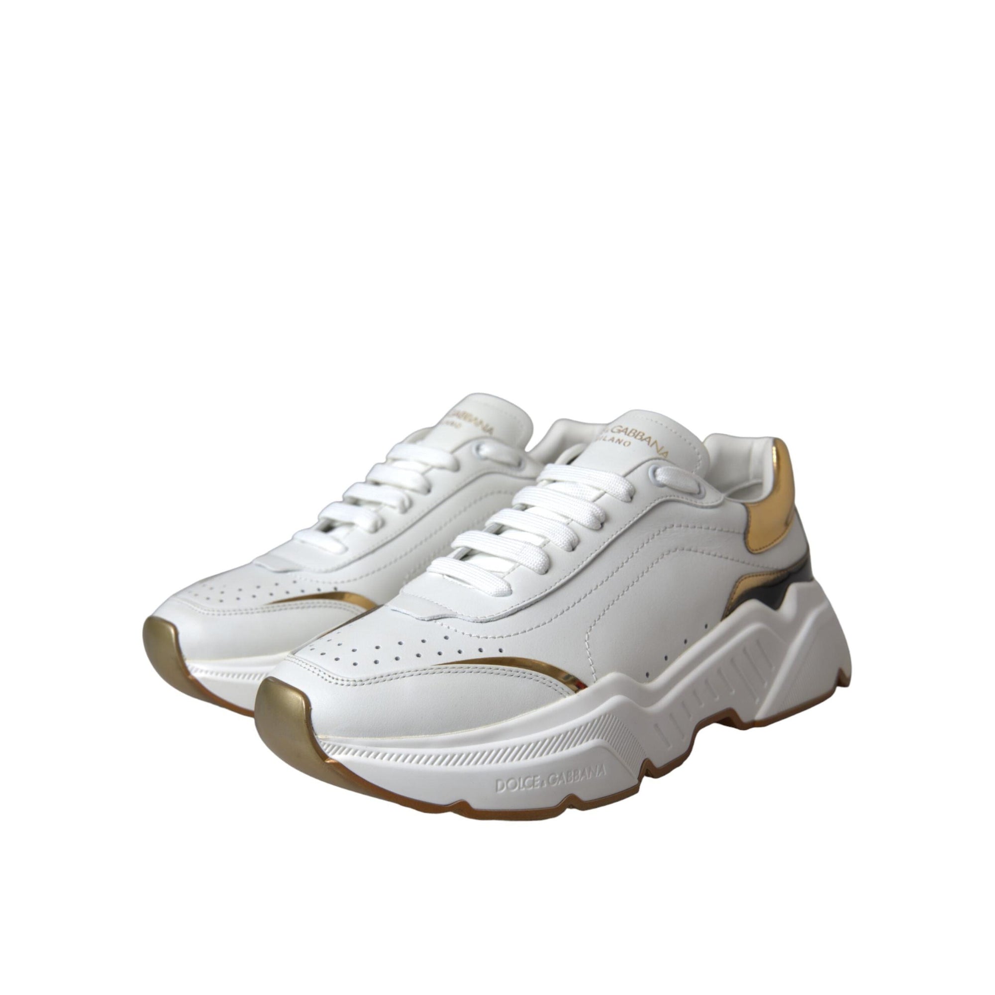 Dolce &amp; Gabbana White Gold DAYMASTER Leather Sneakers Shoes