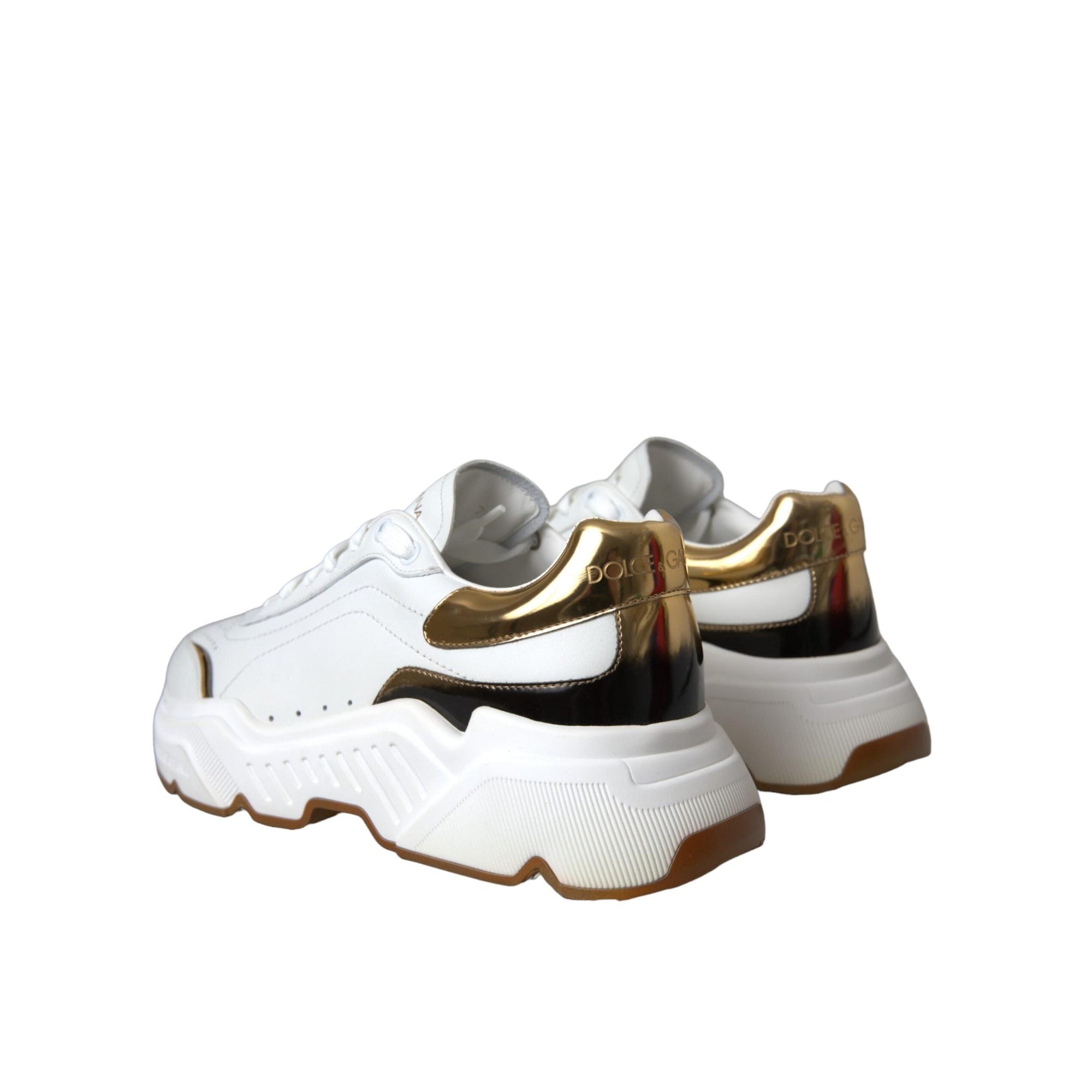 Dolce &amp; Gabbana White Gold DAYMASTER Leather Sneakers Shoes