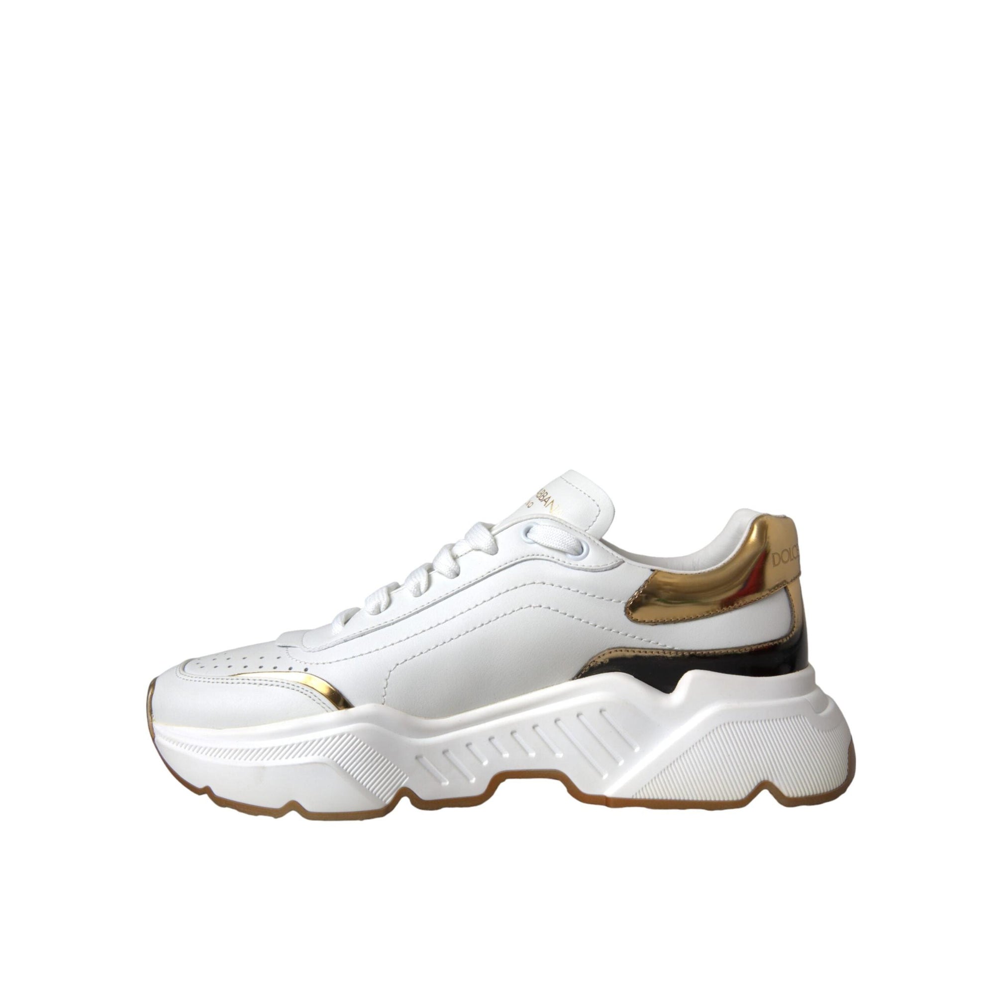 Dolce &amp; Gabbana White Gold DAYMASTER Leather Sneakers Shoes