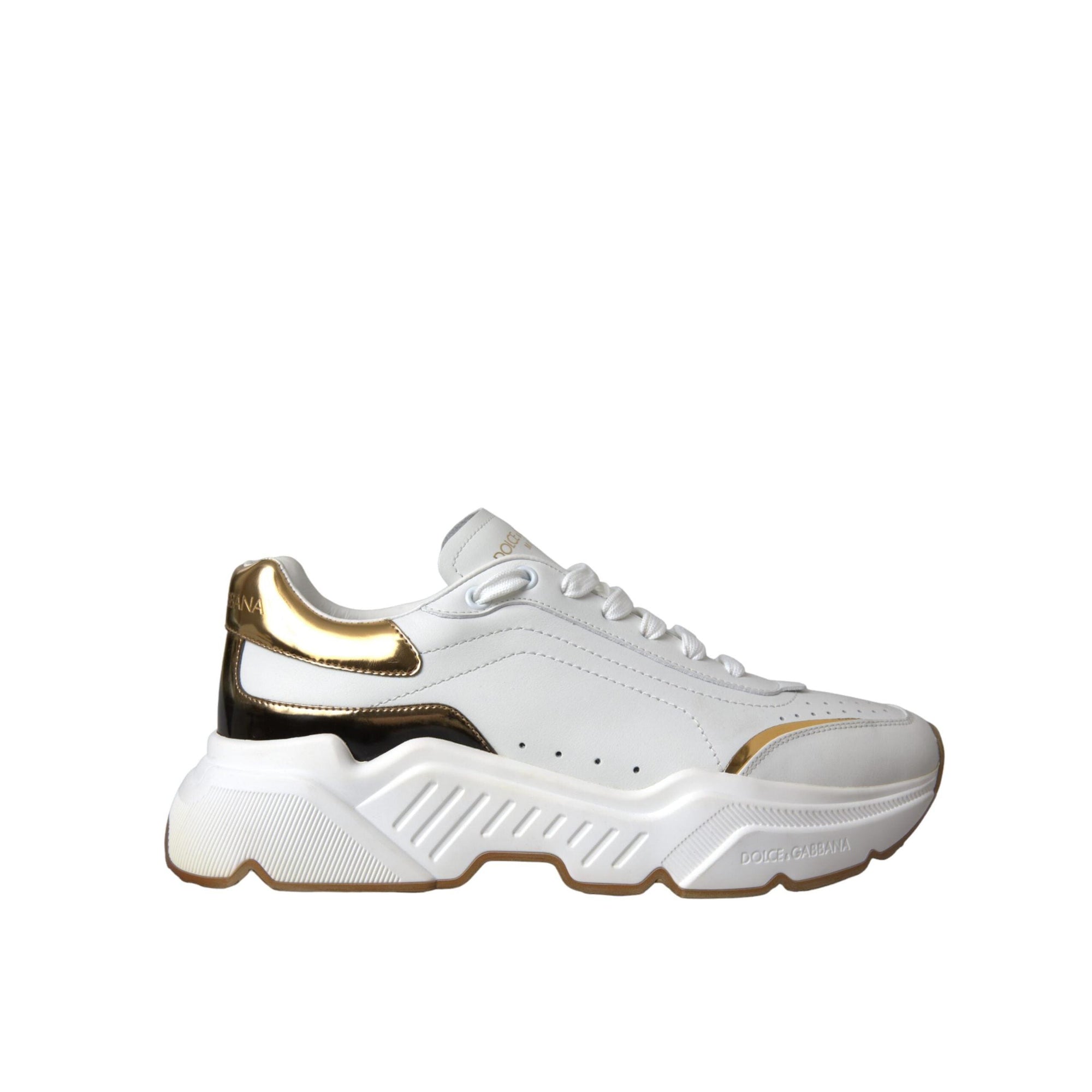 Dolce &amp; Gabbana White Gold DAYMASTER Leather Sneakers Shoes
