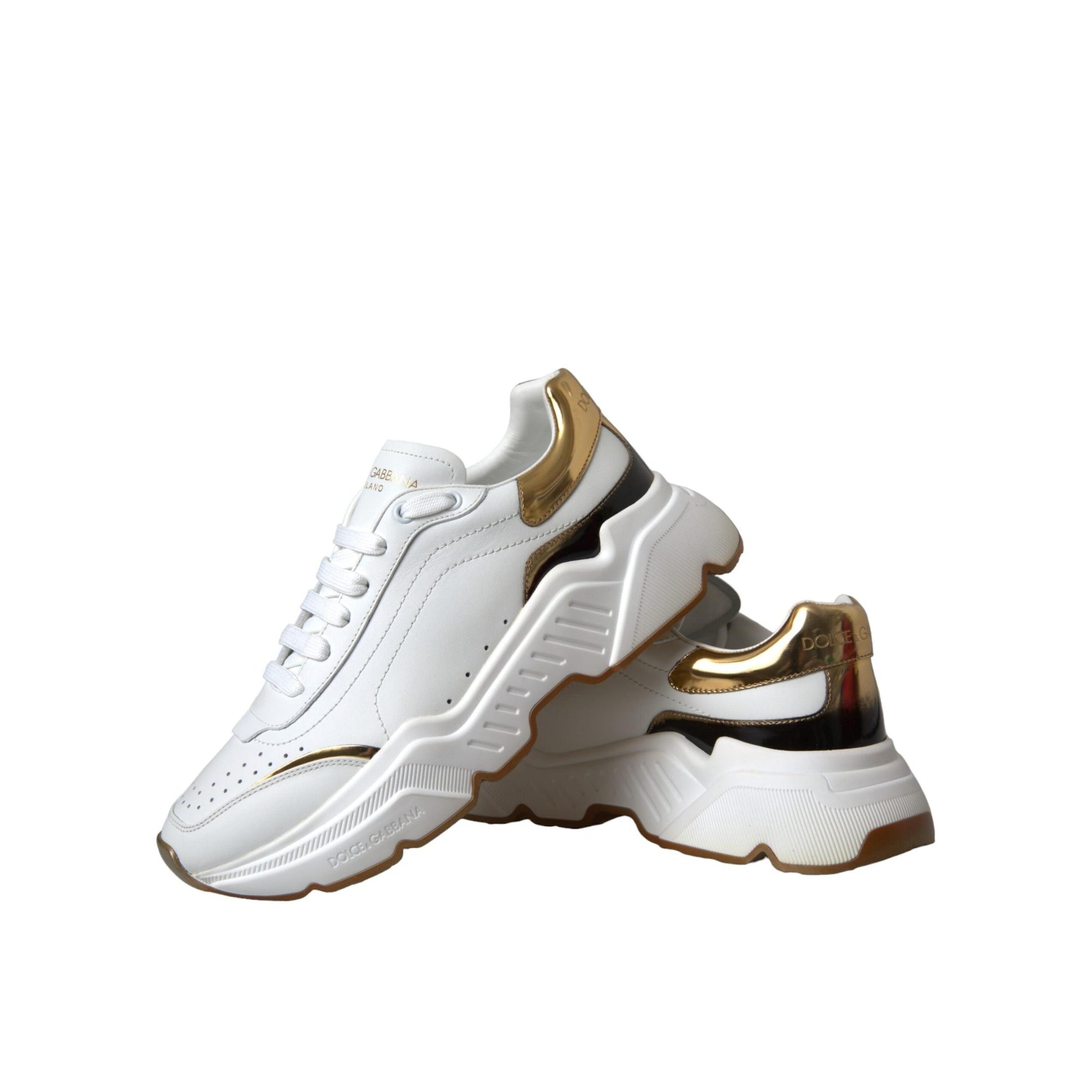 Dolce &amp; Gabbana White Gold DAYMASTER Leather Sneakers Shoes