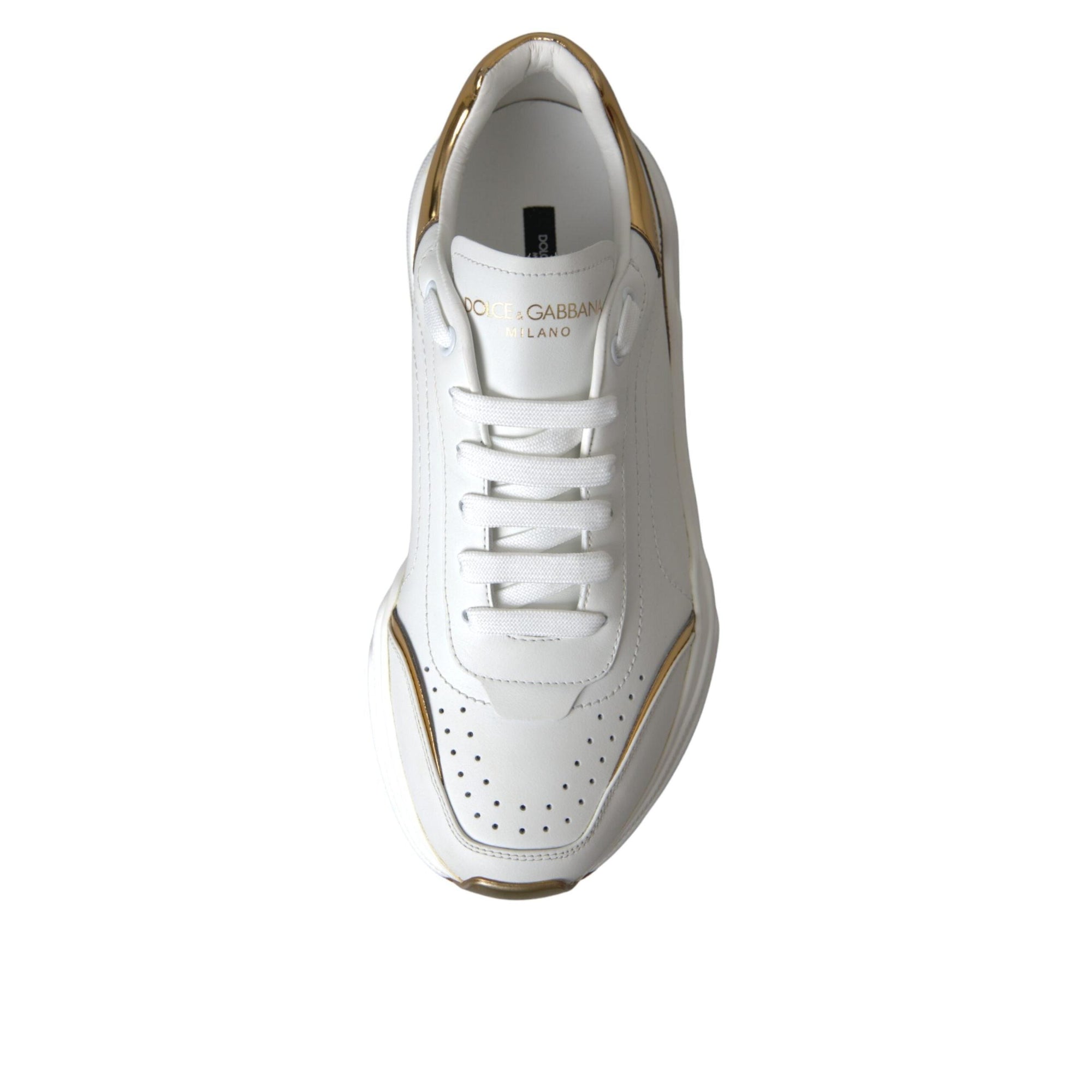Dolce &amp; Gabbana White Gold DAYMASTER Leather Sneakers Shoes