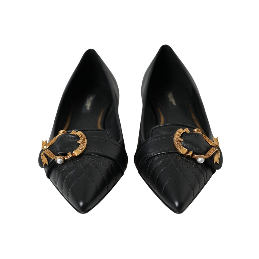 Dolce & Gabbana Black Devotion Leather Pointy Flats Shoes