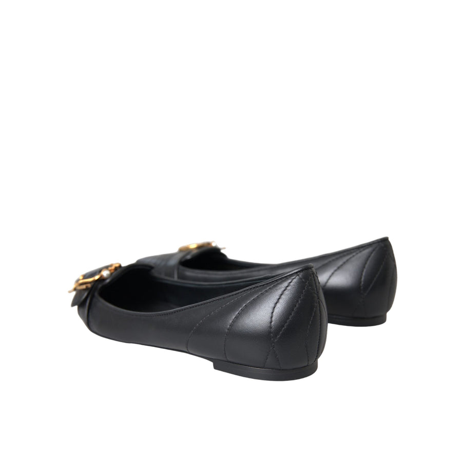 Dolce & Gabbana Black Devotion Leather Pointy Flats Shoes