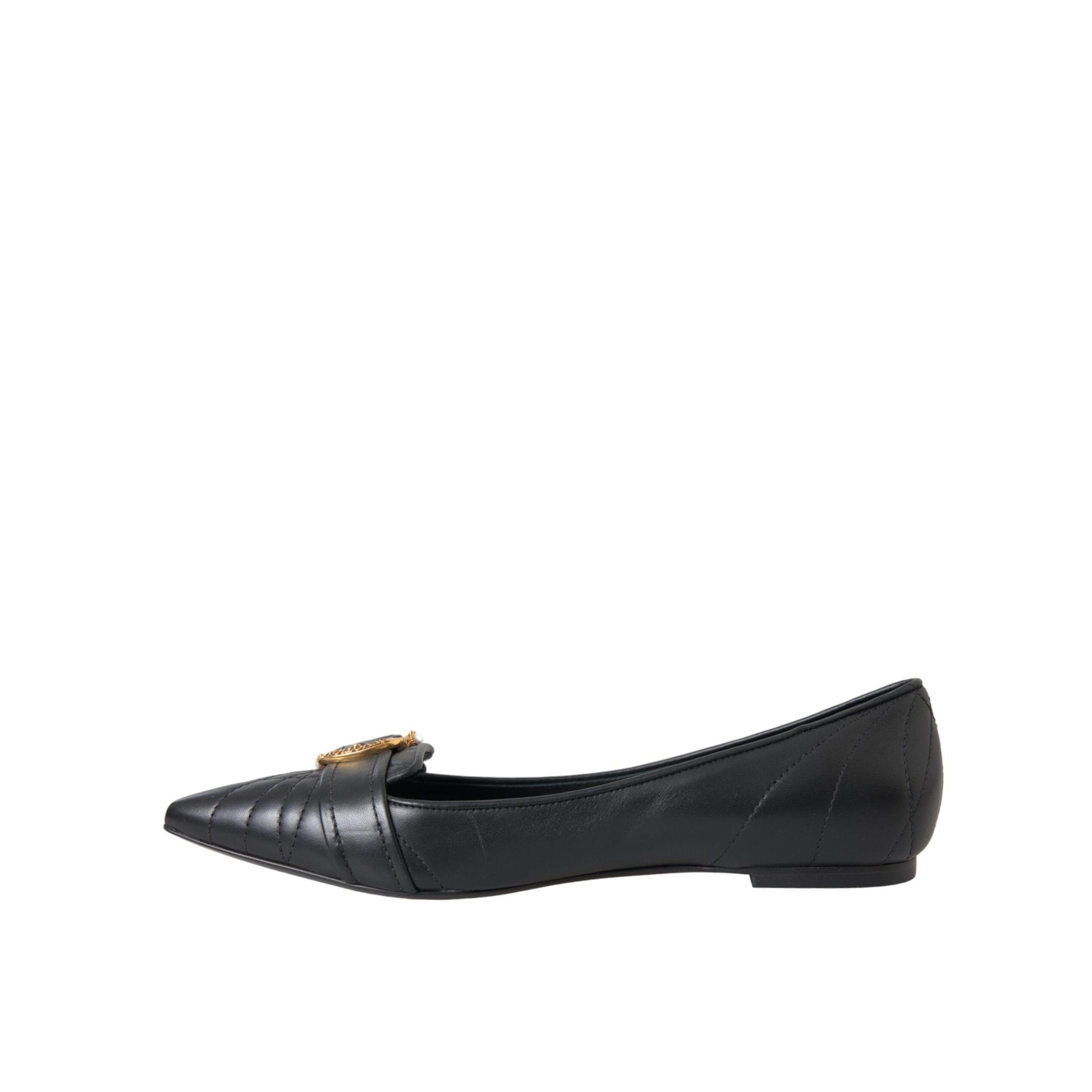 Dolce &amp; Gabbana Black Devotion Leather Pointy Flats Shoes