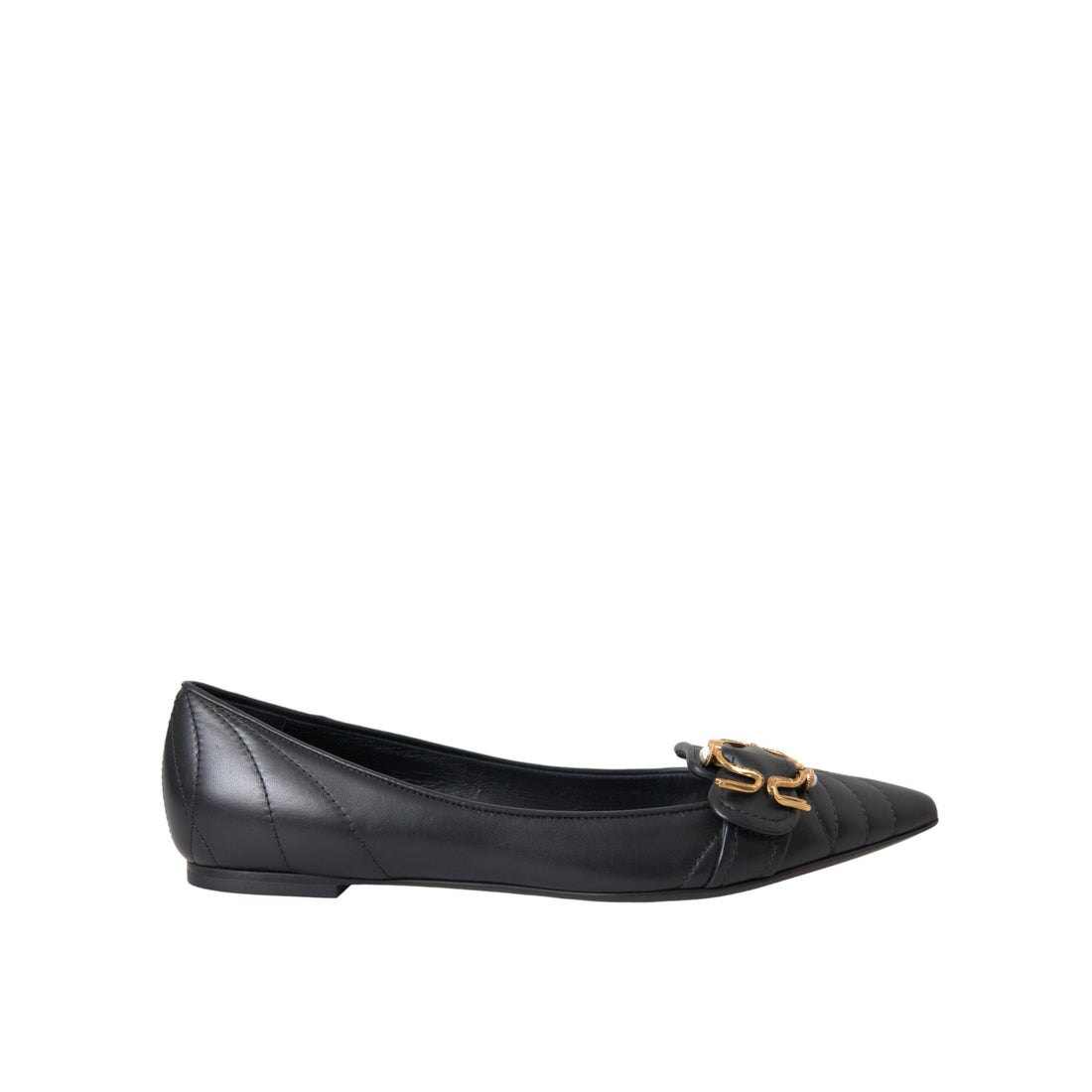 Dolce & Gabbana Black Devotion Leather Pointy Flats Shoes