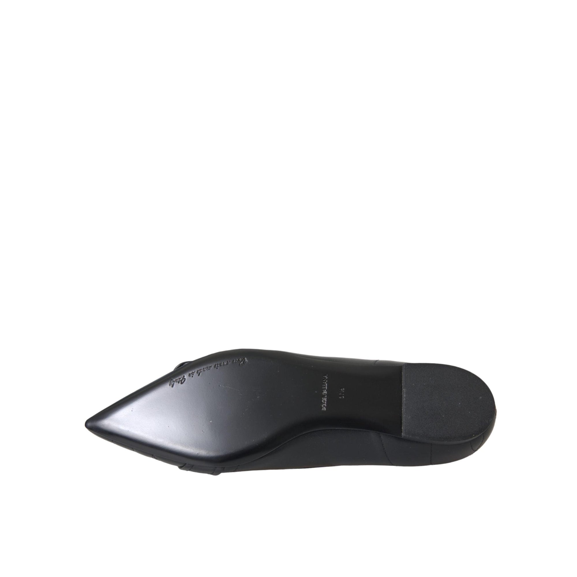 Dolce &amp; Gabbana Black Devotion Leather Pointy Flats Shoes