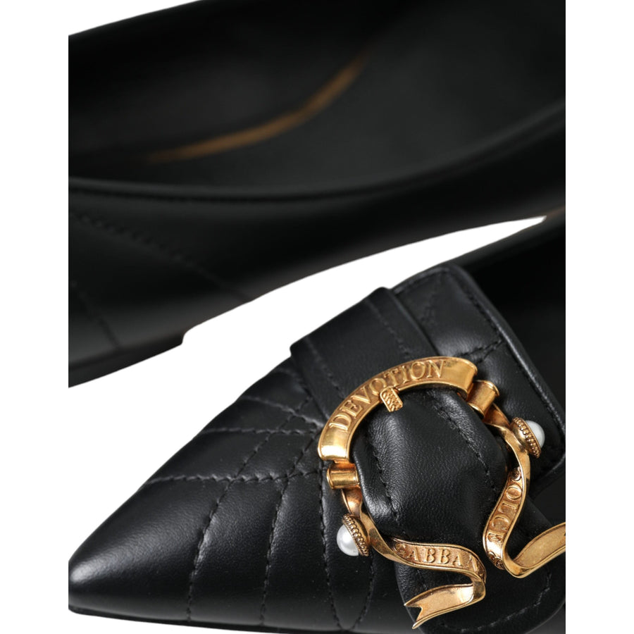 Dolce & Gabbana Black Devotion Leather Pointy Flats Shoes