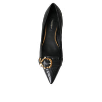 Dolce & Gabbana Black Devotion Leather Pointy Flats Shoes