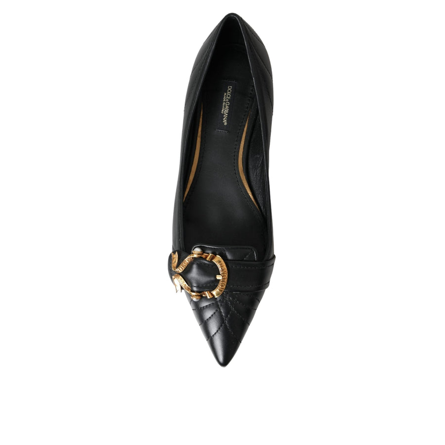 Dolce & Gabbana Black Devotion Leather Pointy Flats Shoes