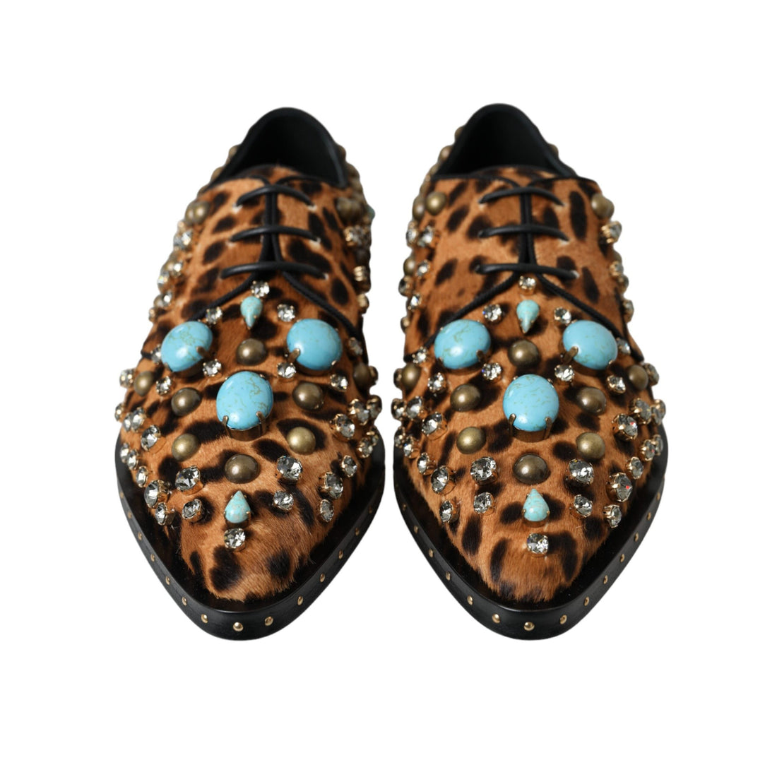 Dolce & Gabbana Brown Leopard Hair Crystal Dress Broque Shoes