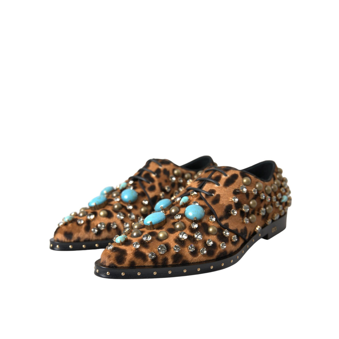 Dolce & Gabbana Brown Leopard Hair Crystal Dress Broque Shoes