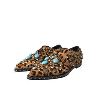 Dolce & Gabbana Brown Leopard Hair Crystal Dress Broque Shoes