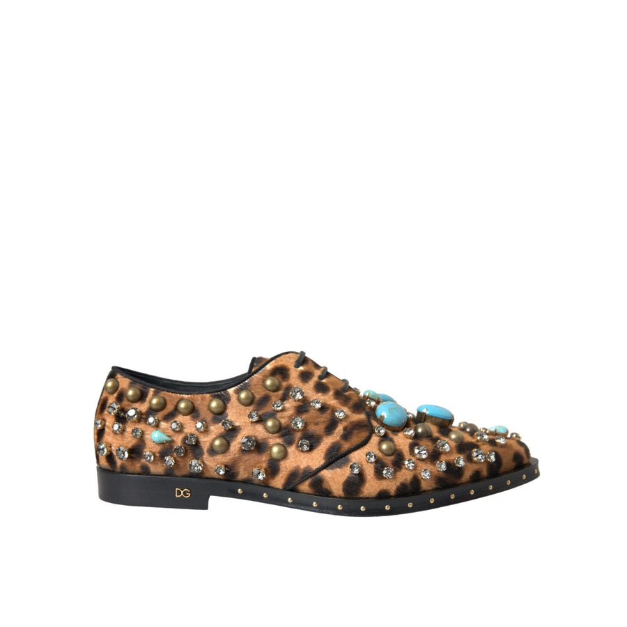 Dolce & Gabbana Brown Leopard Hair Crystal Dress Broque Shoes