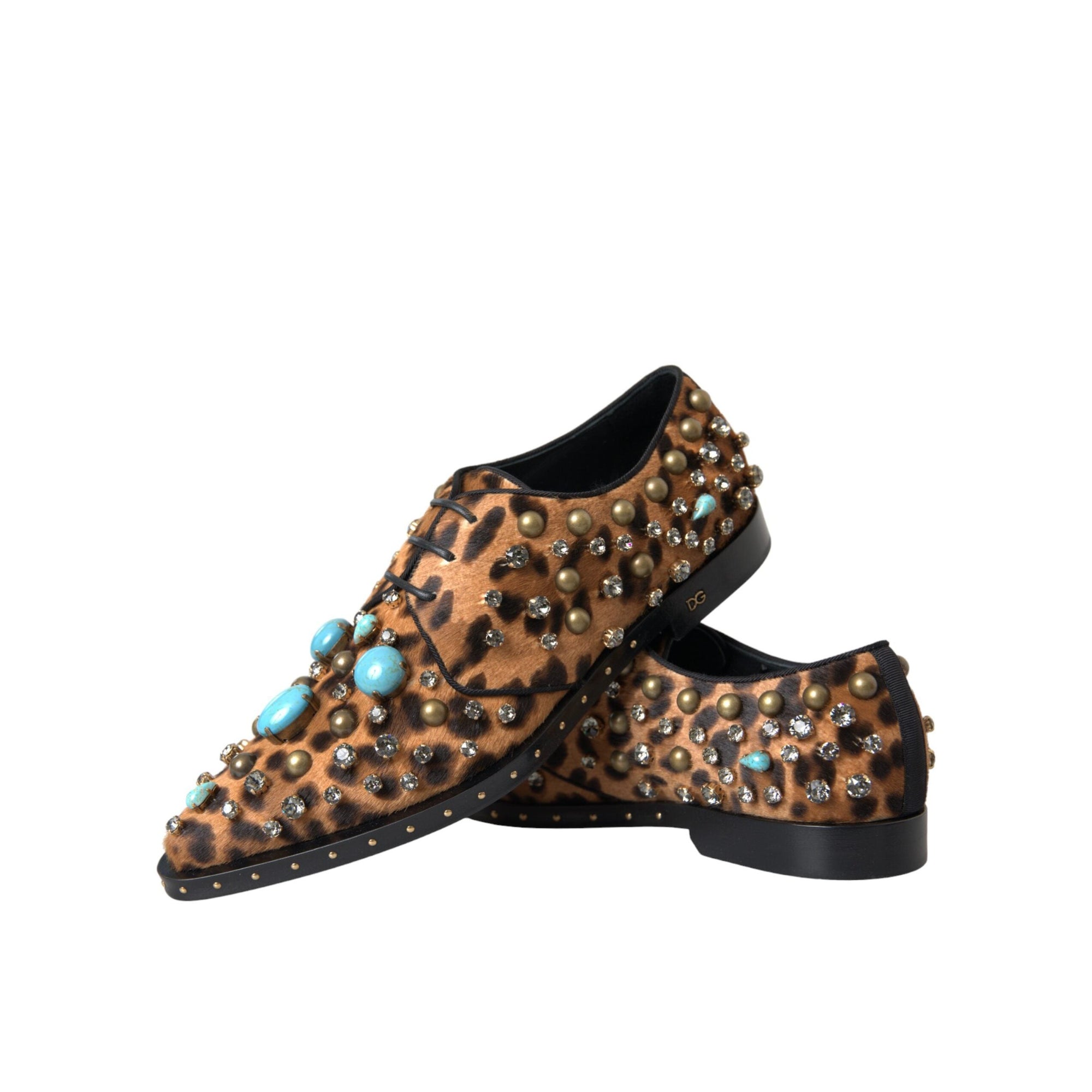 Dolce &amp; Gabbana Brown Leopard Hair Crystal Dress Broque Shoes