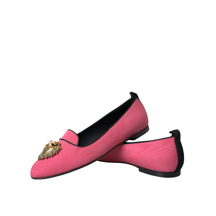 Dolce & Gabbana Pink Velvet Slip On Loafers Flats Shoes