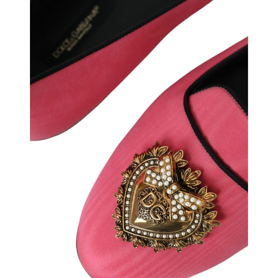 Dolce & Gabbana Pink Velvet Slip On Loafers Flats Shoes