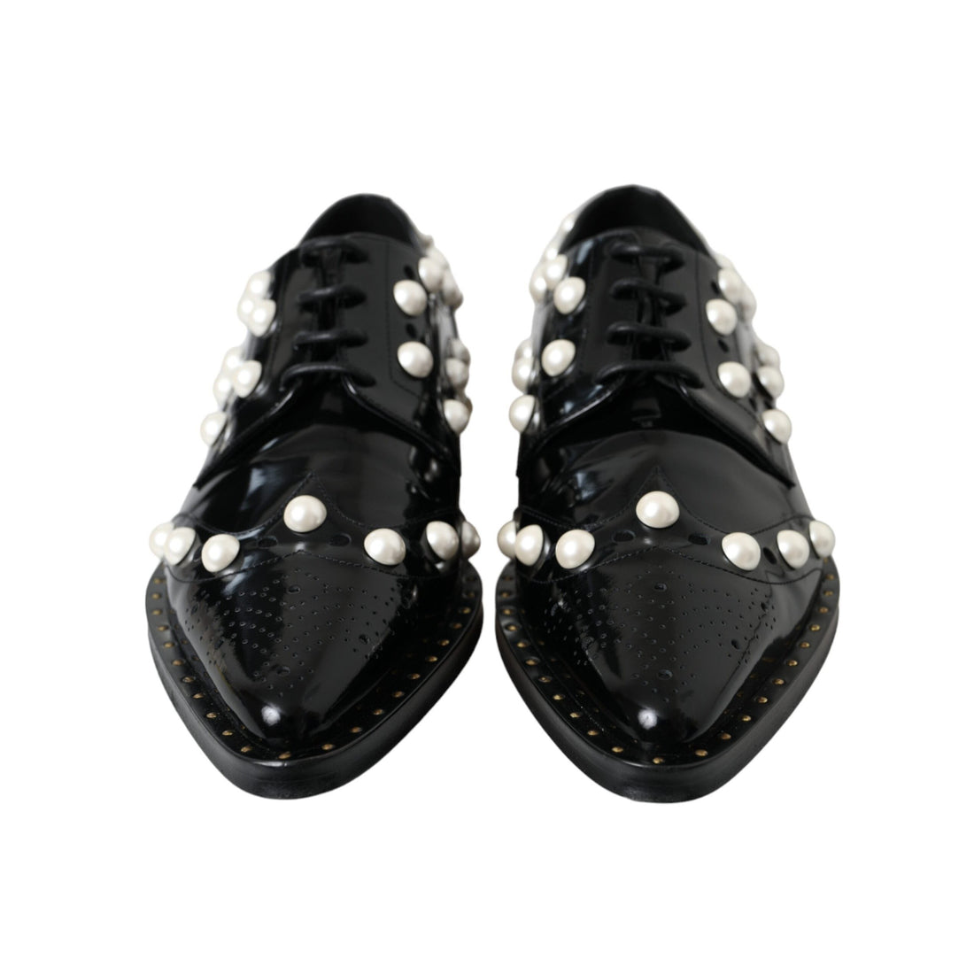 Dolce & Gabbana Black Leather Faux Pearl Dress Broque Shoes