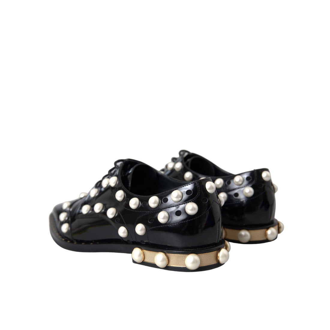 Dolce & Gabbana Black Leather Faux Pearl Dress Broque Shoes