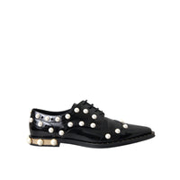 Dolce & Gabbana Black Leather Faux Pearl Dress Broque Shoes