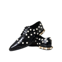 Dolce & Gabbana Black Leather Faux Pearl Dress Broque Shoes