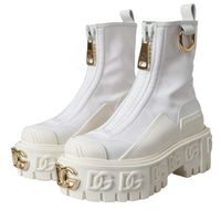 Dolce & Gabbana White Leather Rubber Logo Ankle Boots Shoes