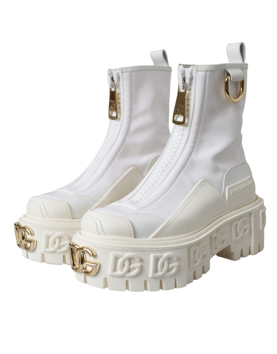 Dolce & Gabbana White Leather Rubber Logo Ankle Boots Shoes