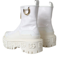 Dolce & Gabbana White Leather Rubber Logo Ankle Boots Shoes