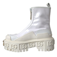 Dolce & Gabbana White Leather Rubber Logo Ankle Boots Shoes