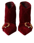 Dolce & Gabbana Dark Red Velvet Devotion Buckle Boots Shoes