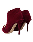 Dolce & Gabbana Dark Red Velvet Devotion Buckle Boots Shoes