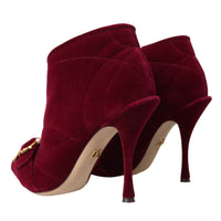 Dolce & Gabbana Dark Red Velvet Devotion Buckle Boots Shoes