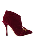 Dolce & Gabbana Dark Red Velvet Devotion Buckle Boots Shoes