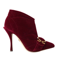 Dolce & Gabbana Dark Red Velvet Devotion Buckle Boots Shoes