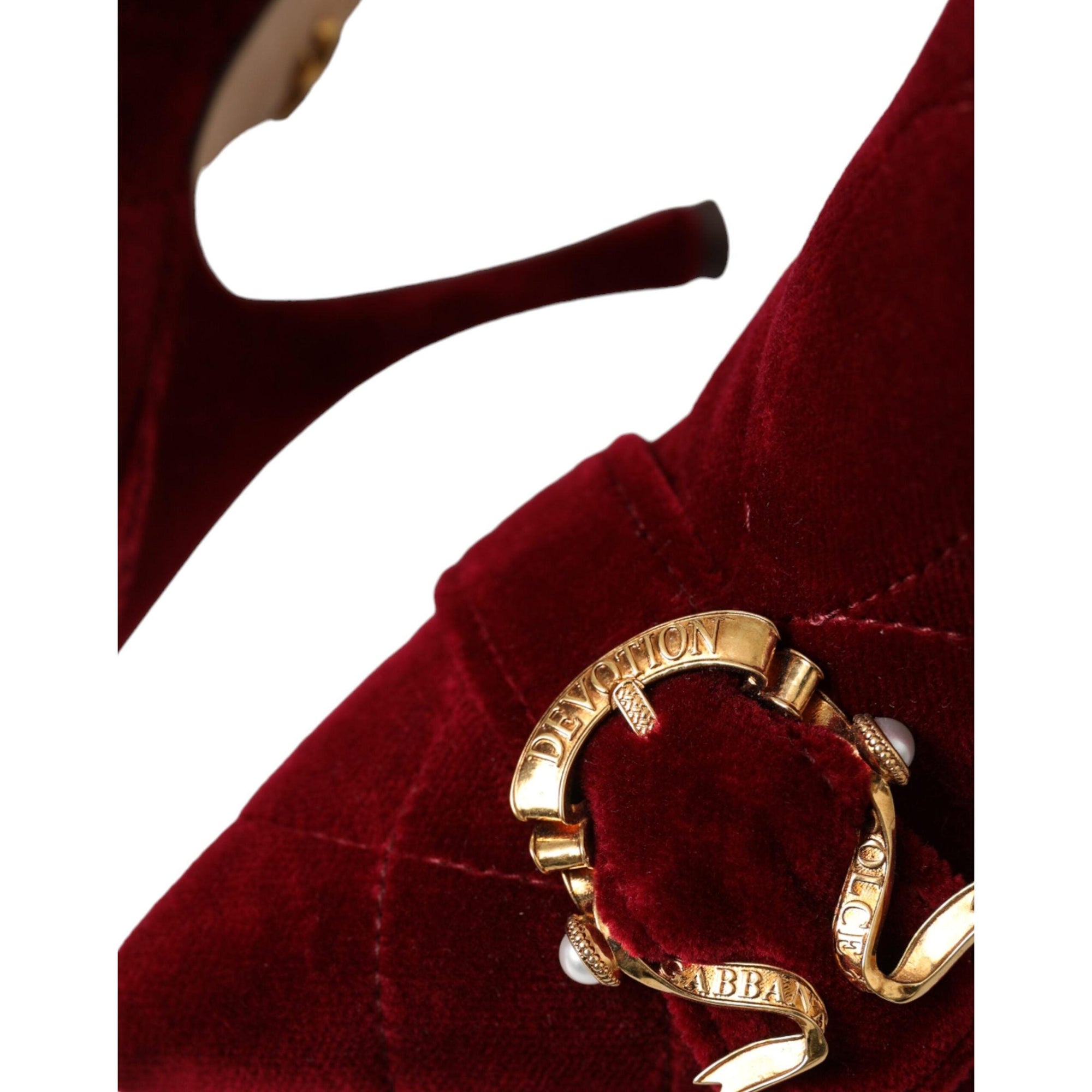 Dolce &amp; Gabbana Dark Red Velvet Devotion Buckle Boots Shoes