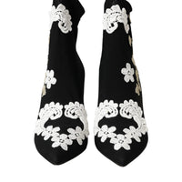 Dolce & Gabbana Black White Embroidery Slip On Boots Shoes