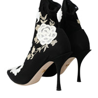 Dolce & Gabbana Black White Embroidery Slip On Boots Shoes