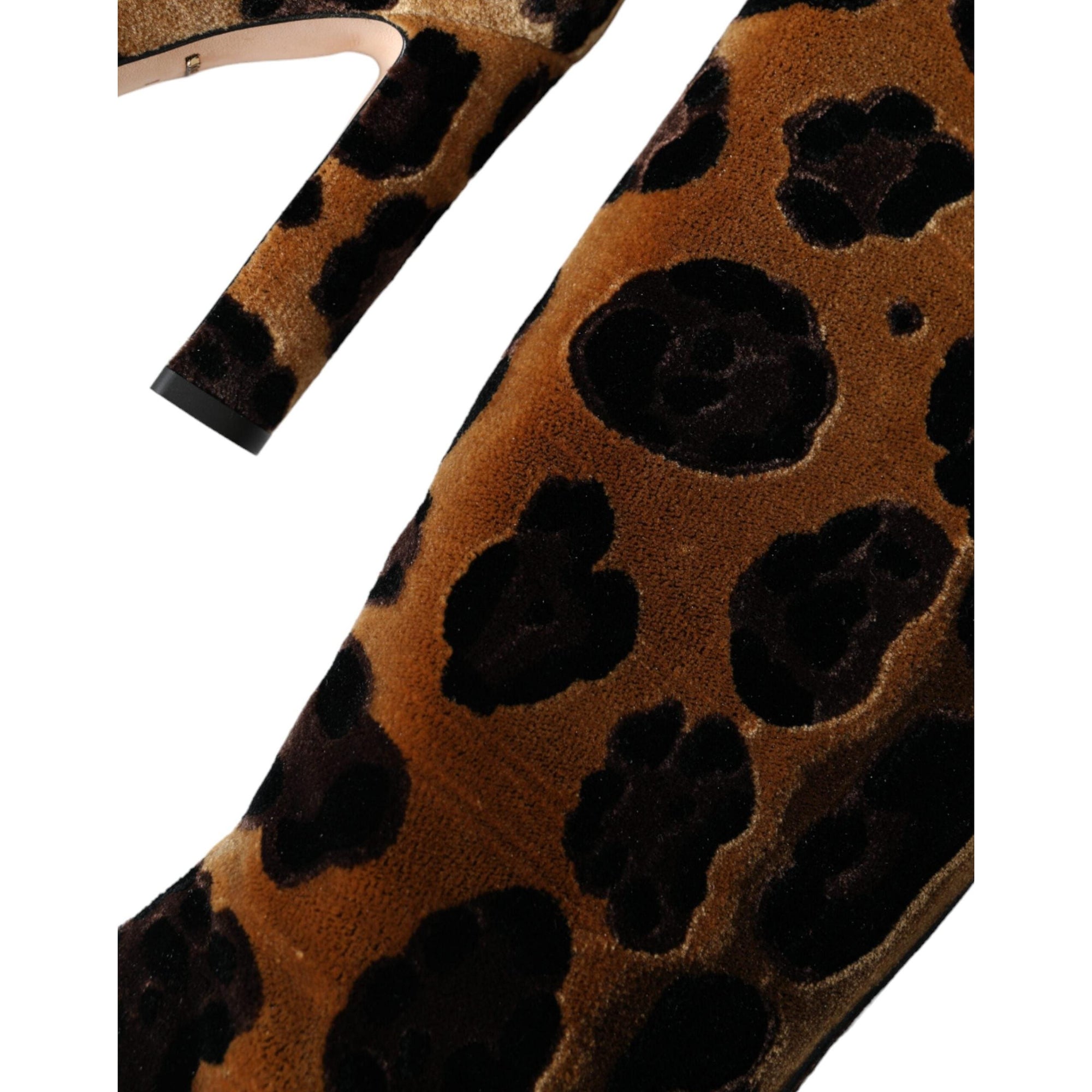 Dolce &amp; Gabbana Brown Giraffe Velvet Leather Boots Shoes
