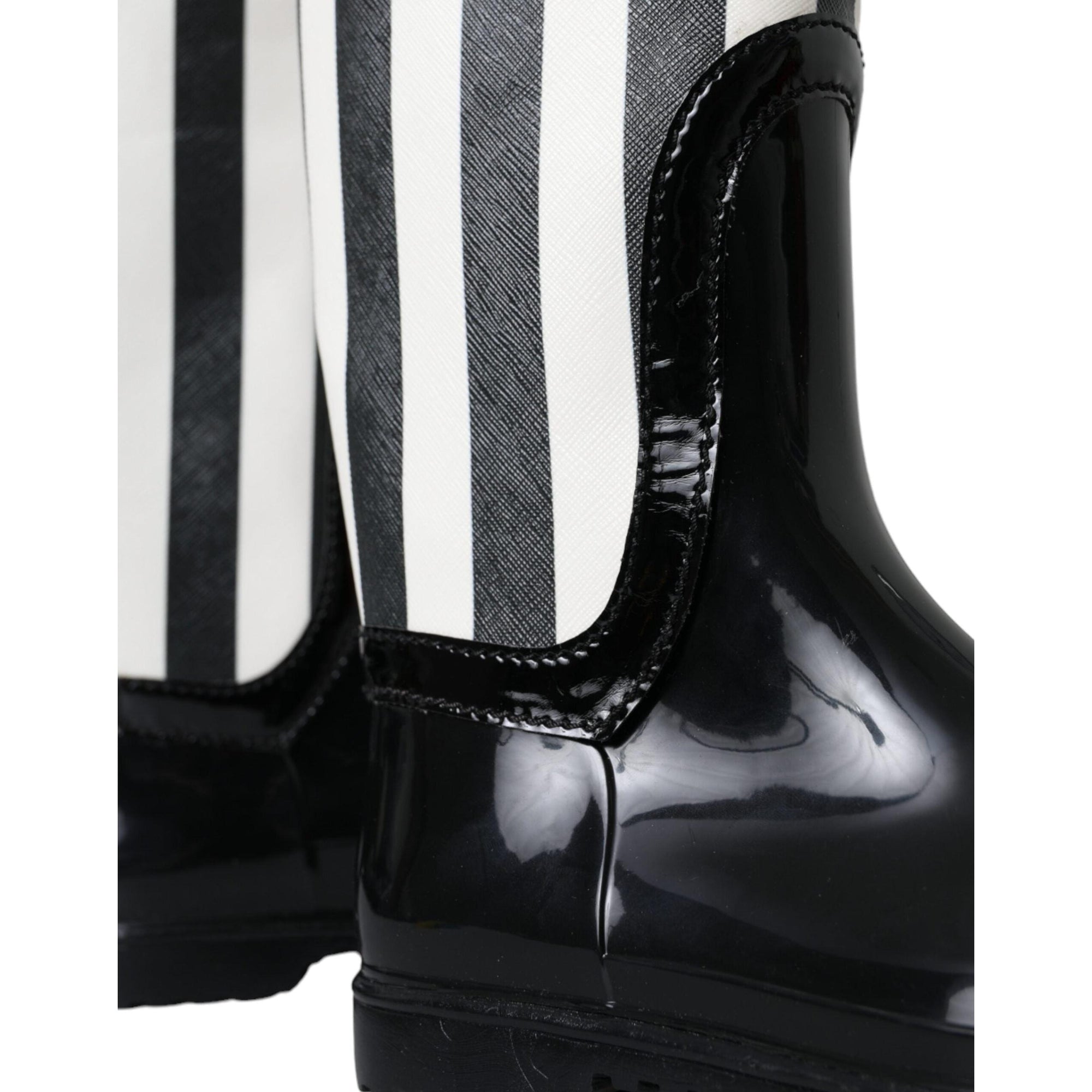 Dolce &amp; Gabbana Black Rubber Knee High Flat Boots Shoes