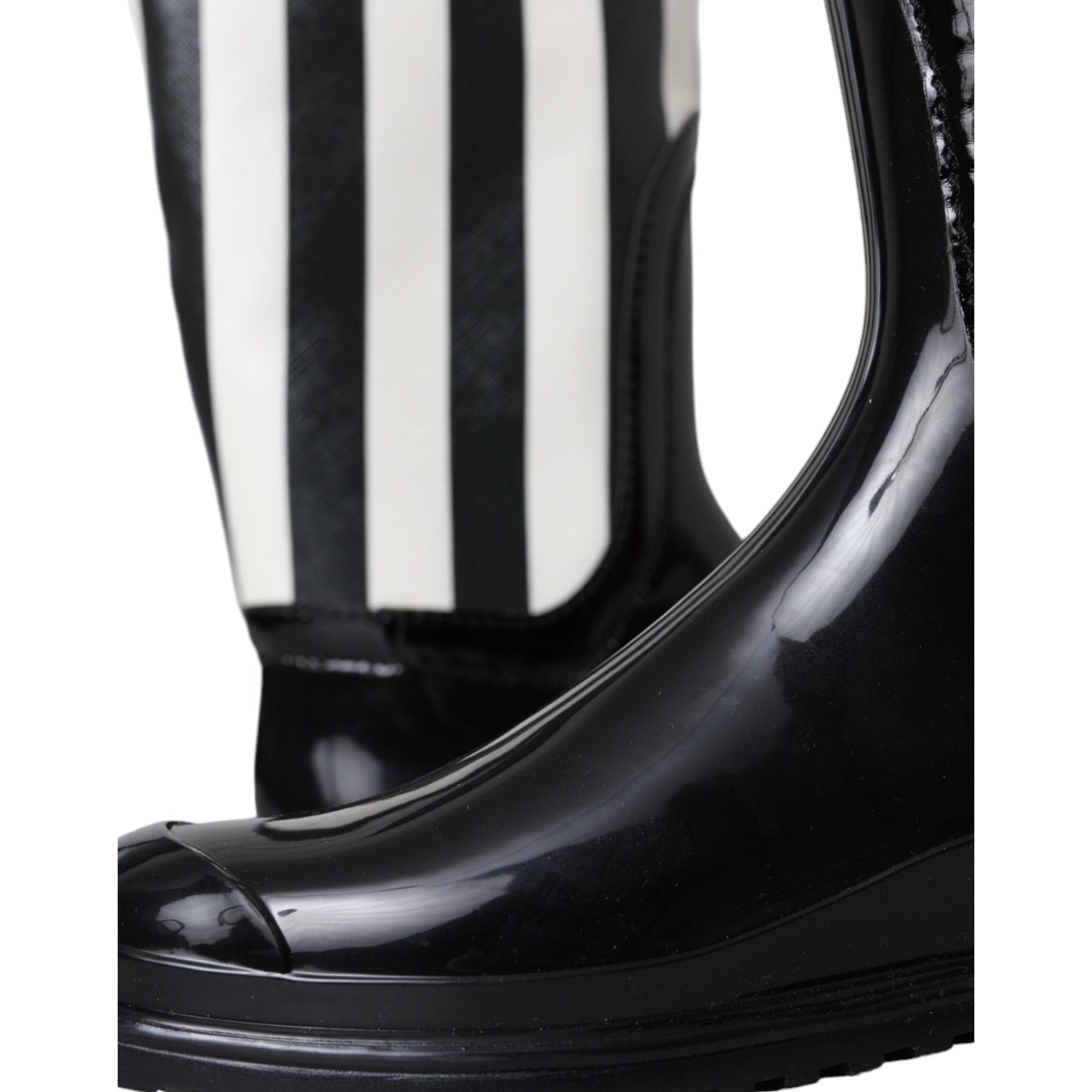 Dolce &amp; Gabbana Black Rubber Knee High Flat Boots Shoes