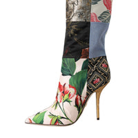 Dolce & Gabbana Multicolor Patchwork Print Heeled Boots Shoes