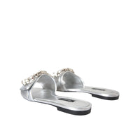 Dolce & Gabbana Silver Crystal Leather Flats Sandals Shoes