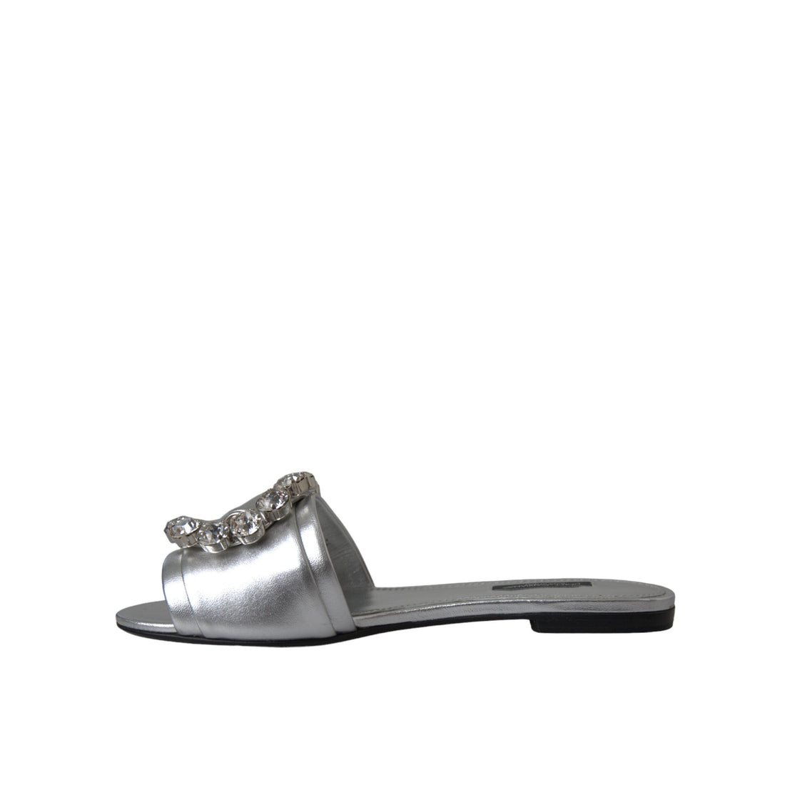 Dolce & Gabbana Silver Crystal Leather Flats Sandals Shoes