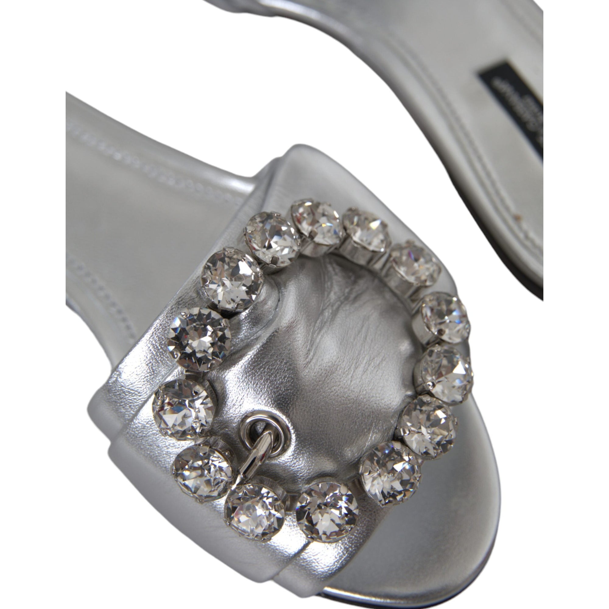 Dolce &amp; Gabbana Silver Crystal Leather Flats Sandals Shoes