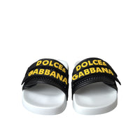 Dolce & Gabbana White Black Logo Beachwear Flats Sandals Shoes