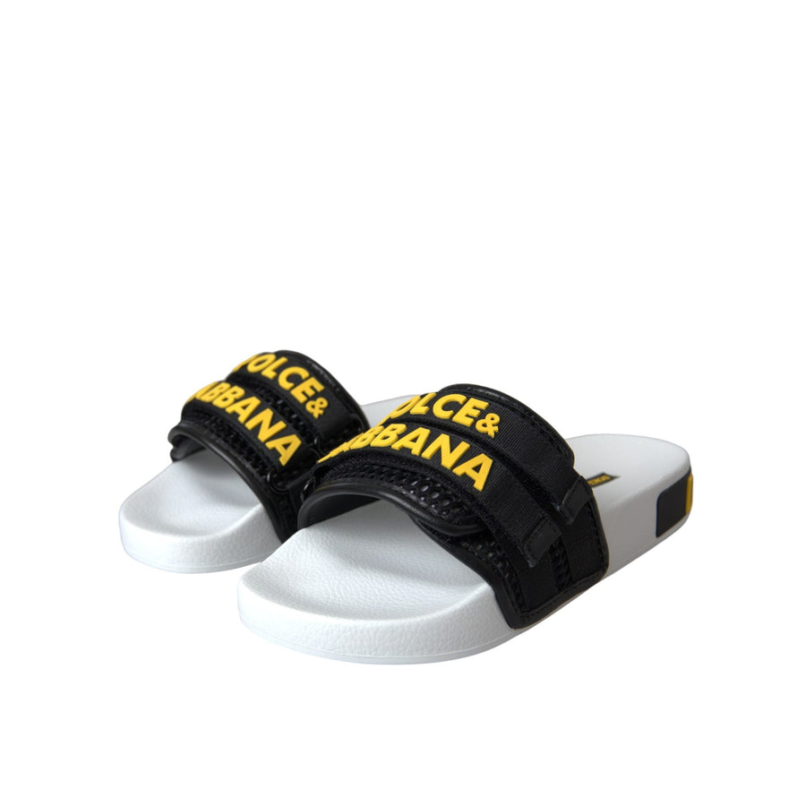 Dolce & Gabbana White Black Logo Beachwear Flats Sandals Shoes