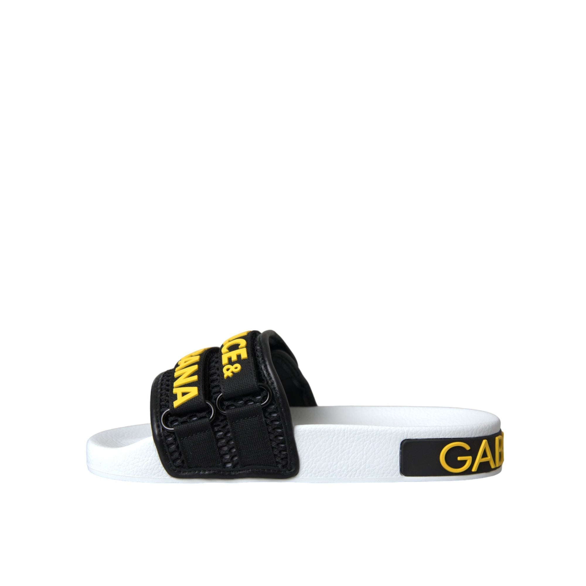 Dolce &amp; Gabbana White Black Logo Beachwear Flats Sandals Shoes