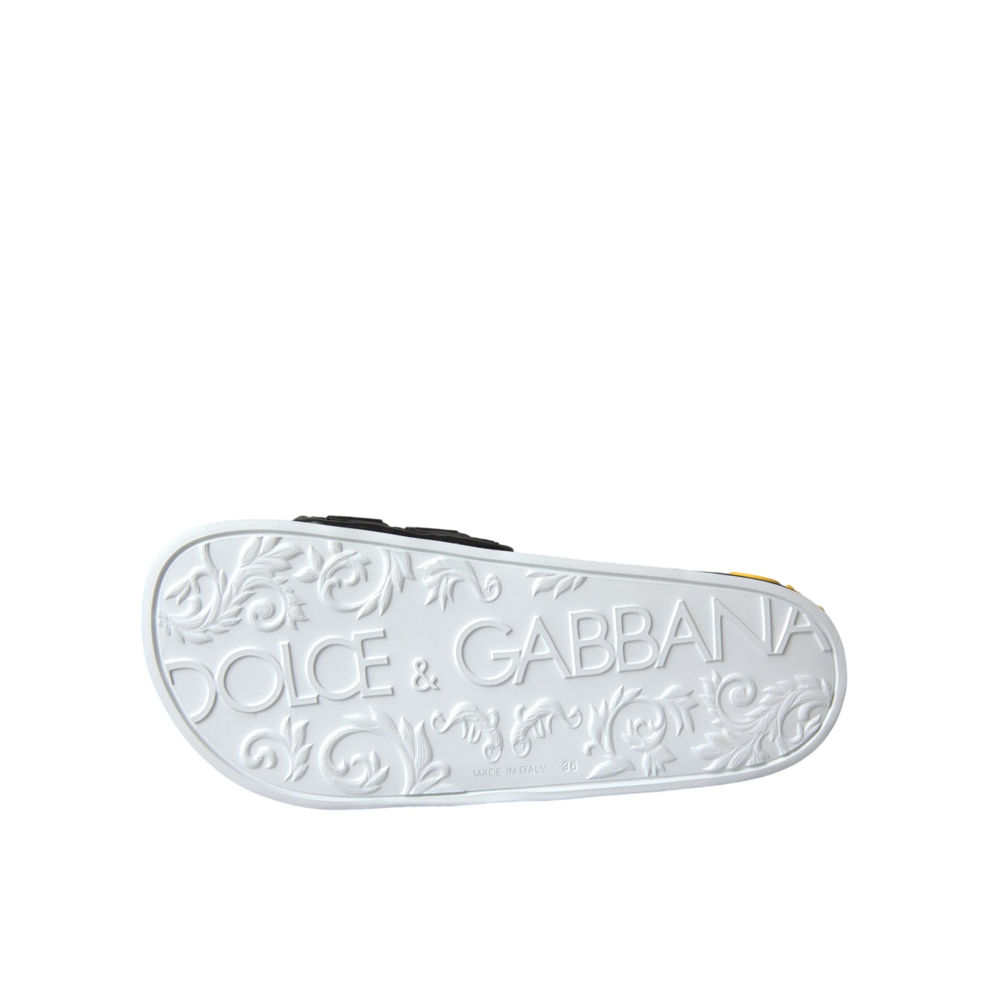 Dolce &amp; Gabbana White Black Logo Beachwear Flats Sandals Shoes